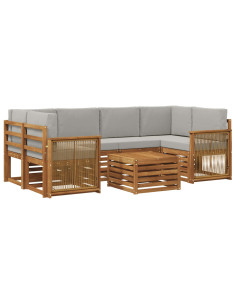 Set di divani da esterno 7 pcs Naturale e Grigio Chiaro 2