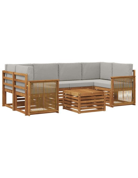 Set di divani da esterno 7 pcs Naturale e Grigio Chiaro