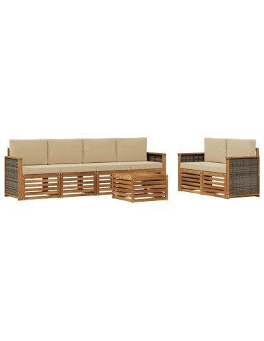Set di divani da esterno con cuscino 7 pcs Naturale e Beige