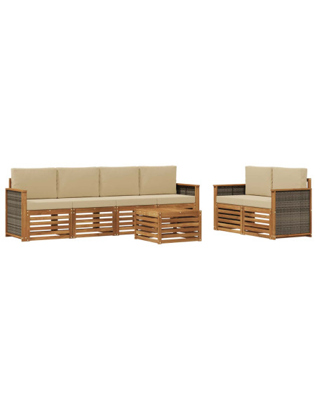 Set di divani da esterno con cuscino 7 pcs Naturale e Beige