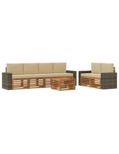 Set di divani da esterno con cuscino 7 pcs Naturale e Beige 2