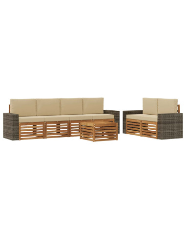 Set di divani da esterno con cuscino 7 pcs Naturale e Beige