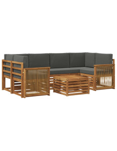 Set di divani da esterno con cuscino 7 pcs Naturale e Antracite 2
