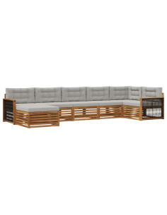 Set di divani da esterno 7 pcs Naturale e Grigio Chiaro 2