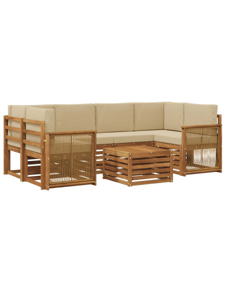 Set di divani da esterno con cuscino 7 pcs Naturale e Beige