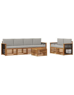 Set di divani da esterno 7 pcs Naturale e Grigio Chiaro 2