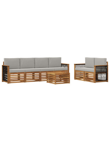 Set di divani da esterno 7 pcs Naturale e Grigio Chiaro