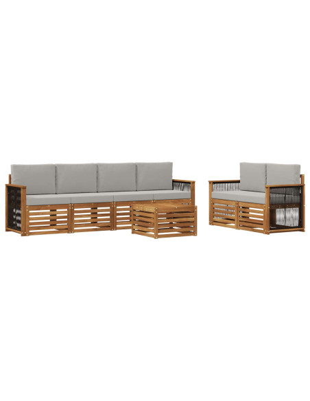 Set di divani da esterno 7 pcs Naturale e Grigio Chiaro