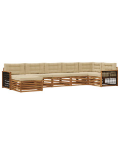 Set di divani da esterno con cuscino 7 pcs Naturale e Beige 2