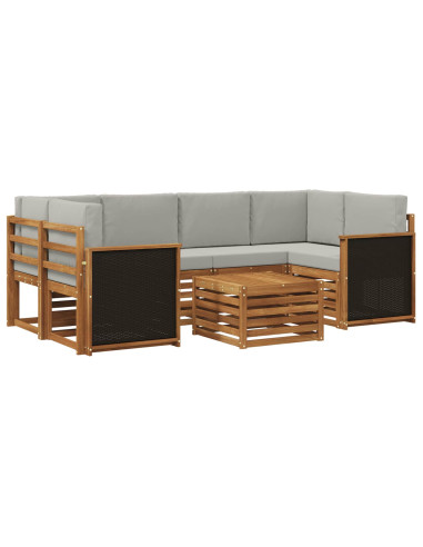 Set di divani da esterno 7 pcs Naturale e Grigio Chiaro
