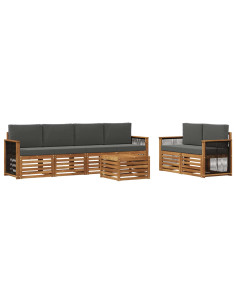 Set di divani da esterno con cuscino 7 pcs Naturale e Antracite 2