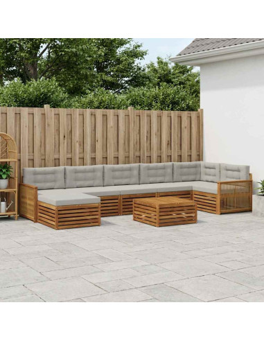 Set di divani da esterno 8 pcs Naturale e Grigio Chiaro