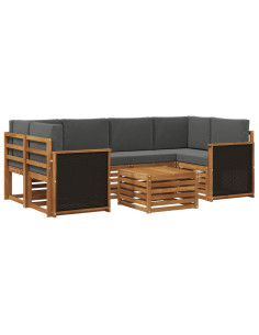 Set di divani da esterno con cuscino 7 pcs Naturale e Antracite 2