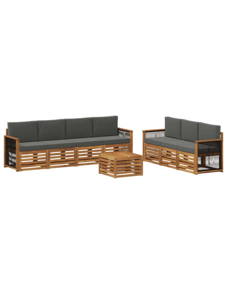 Set divani con cuscino 8 pcs Legno di Acacia Massello