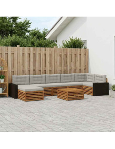 Set di divani da esterno 8 pcs Naturale e Grigio Chiaro