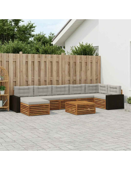 Set di divani da esterno 8 pcs Naturale e Grigio Chiaro