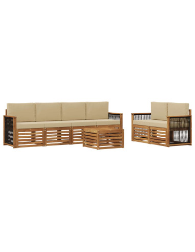Set di divani da esterno con cuscino 7 pcs Naturale e Beige