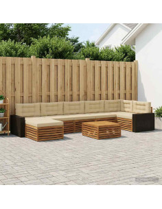 Set di divani da esterno con cuscino 8 pcs Naturale e Beige