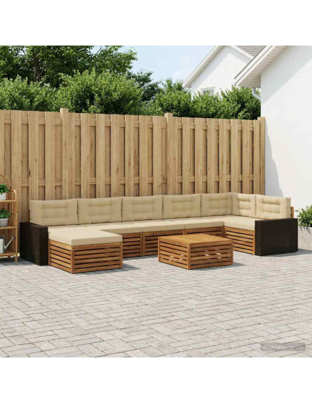Set di divani da esterno con cuscino 8 pcs Naturale e Beige