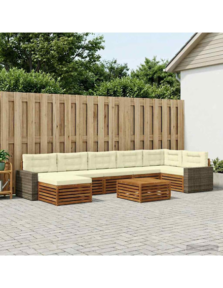 Set di divani da esterno con cuscino 8 pcs Naturale e Crema