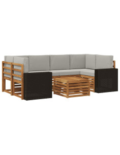 Set di divani da esterno 7 pcs Naturale e Grigio Chiaro 2