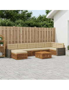 Set di divani da esterno con cuscino 8 pcs Naturale e Beige