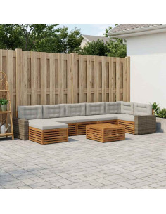 Set di divani da esterno 8 pcs Naturale e Grigio Chiaro