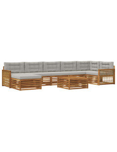 Set di divani da esterno 8 pcs Naturale e Grigio Chiaro 2