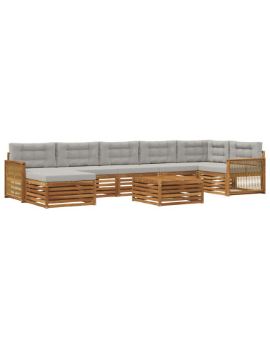 Set di divani da esterno 8 pcs Naturale e Grigio Chiaro