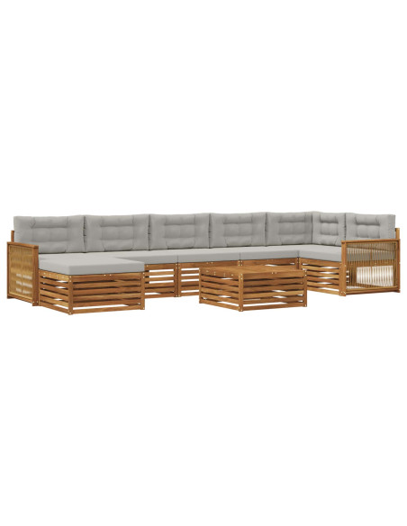 Set di divani da esterno 8 pcs Naturale e Grigio Chiaro