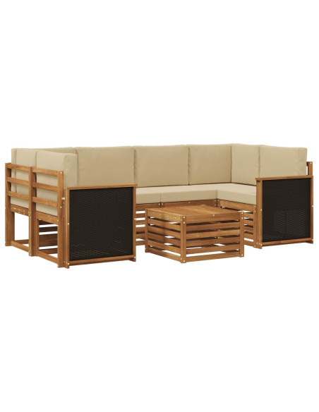 Set di divani da esterno con cuscino 7 pcs Naturale e Beige