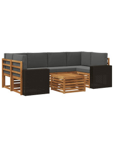 Set di divani da esterno con cuscino 7 pcs Naturale e Antracite 2