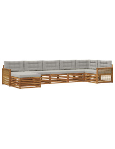 Set di divani da esterno 7 pcs Naturale e Grigio Chiaro 2