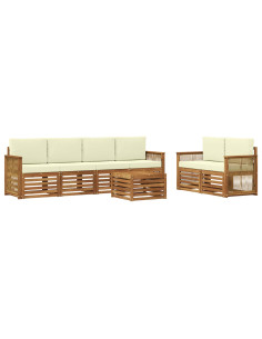 Set di divani da esterno con cuscino 7 pcs Naturale e Crema 2
