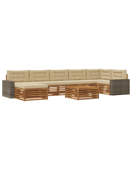 Set di divani da esterno con cuscino 8 pcs Naturale e Beige