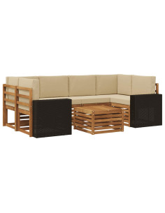 Set di divani da esterno con cuscino 7 pcs Naturale e Beige 2