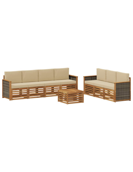 Set divani con cuscino 8 pcs Legno di Acacia Massello