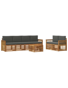 Set di divani da esterno con cuscino 7 pcs Naturale e Antracite 2