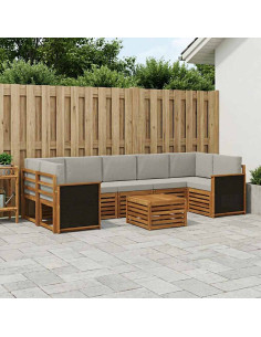 Set di divani da esterno 8 pcs Naturale e Grigio Chiaro