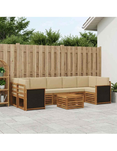 Set di divani da esterno con cuscino 8 pcs Naturale e Beige