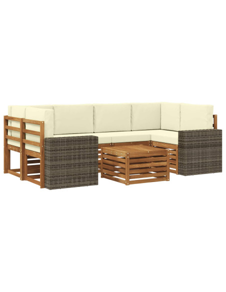 Set di divani da esterno con cuscino 7 pcs Naturale e Crema