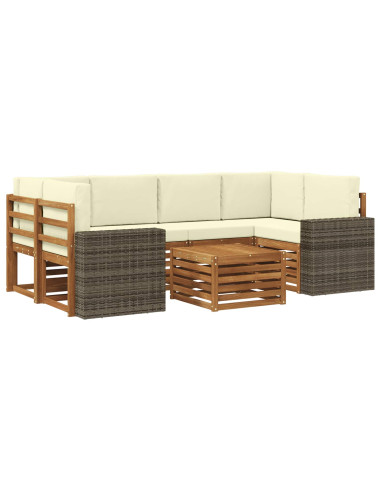 Set di divani da esterno con cuscino 7 pcs Naturale e Crema
