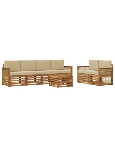 Set di divani da esterno con cuscino 7 pcs Naturale e Beige 2