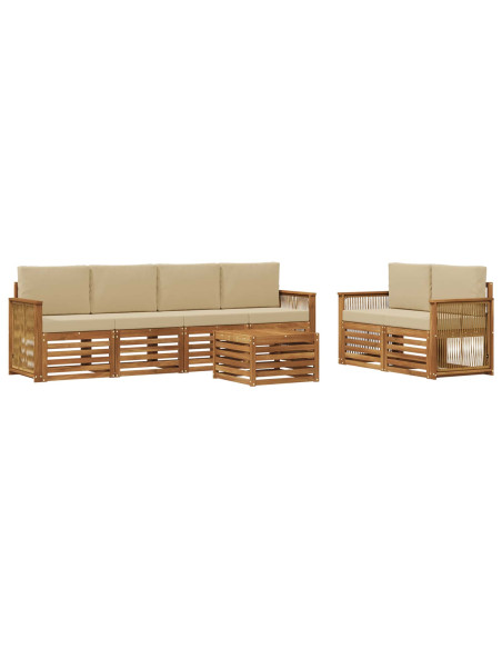 Set di divani da esterno con cuscino 7 pcs Naturale e Beige