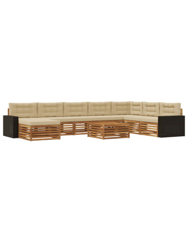 Set di divani da esterno con cuscino 9 pcs Naturale e Beige
