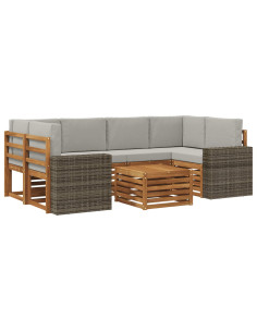 Set di divani da esterno 7 pcs Naturale e Grigio Chiaro 2