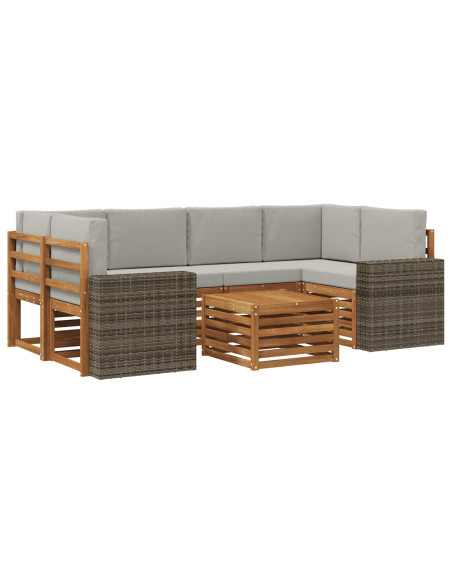 Set di divani da esterno 7 pcs Naturale e Grigio Chiaro