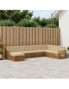 Set di divani da esterno con cuscino 8 pcs Naturale e Beige