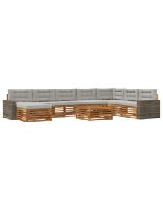Set di divani da esterno 9 pcs Naturale e Grigio Chiaro