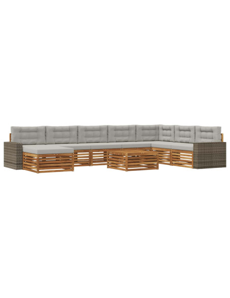 Set di divani da esterno 9 pcs Naturale e Grigio Chiaro